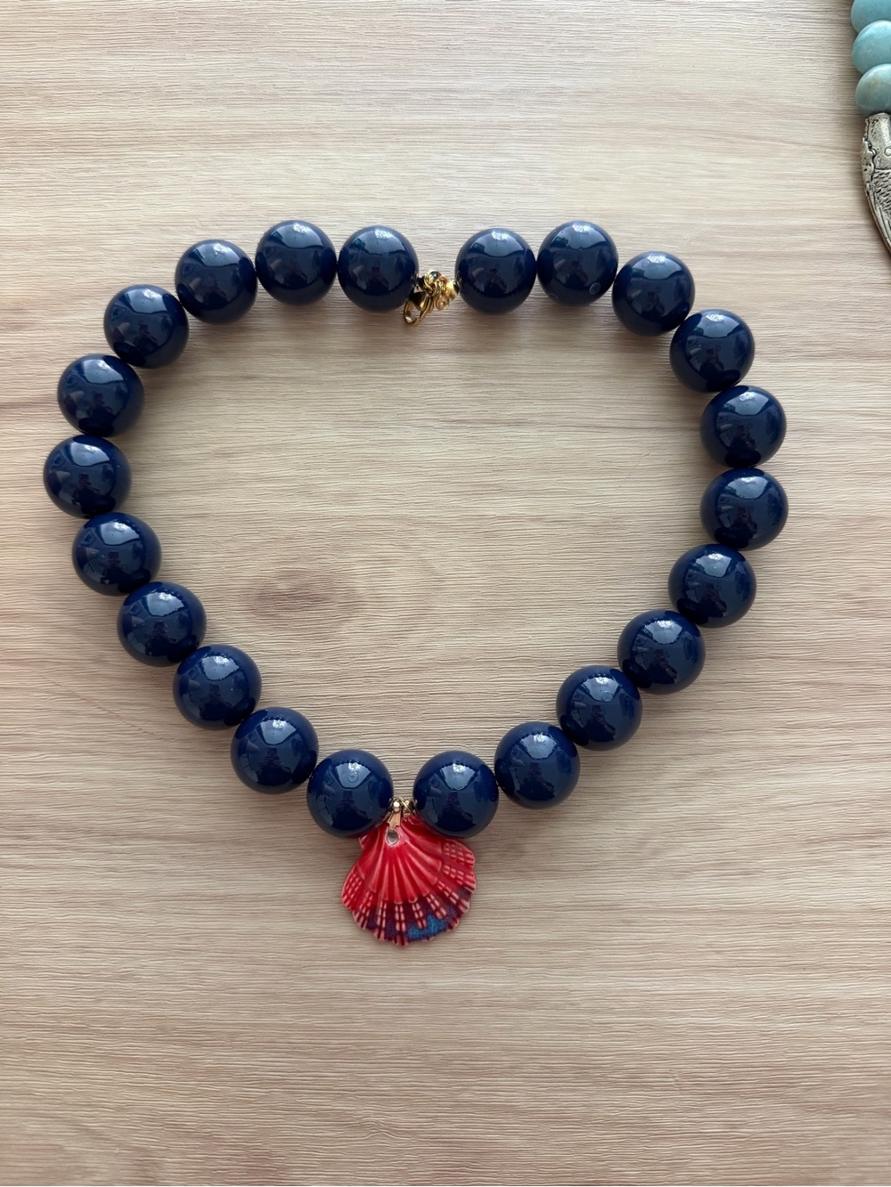 Handmade Nautical Shell Necklace – Navy Blue Statement Jewelry